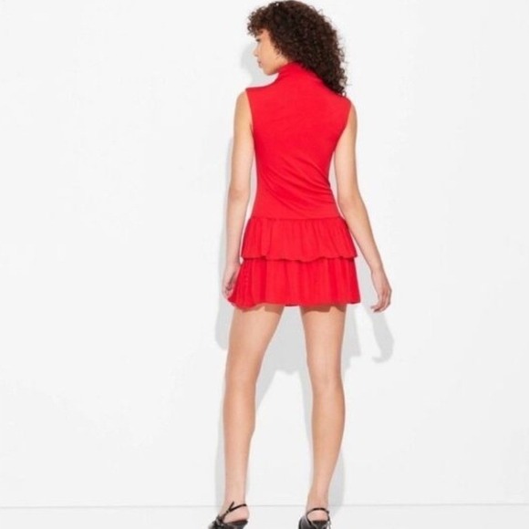 Wild Fable Red Mock Neck Tiered Ruffle Mini Dress Sleeveless XS NWT - Picture 2 of 11